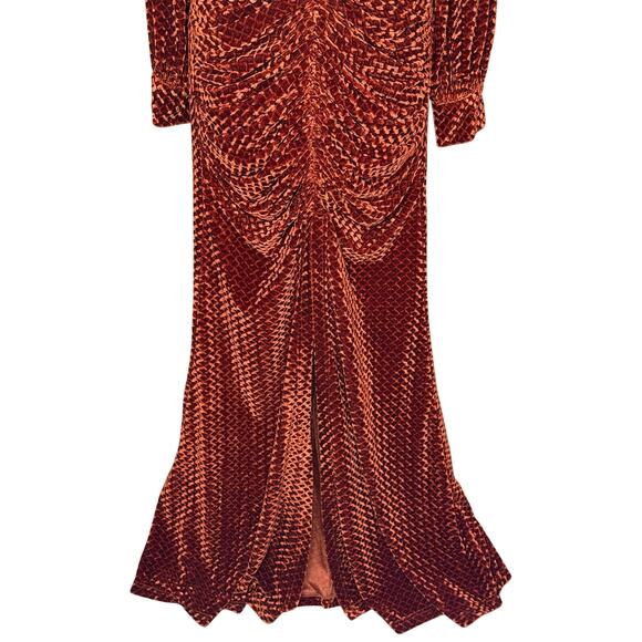 Unique Vintage Burnt Orange Velvet Gown - Picture 3 of 7
